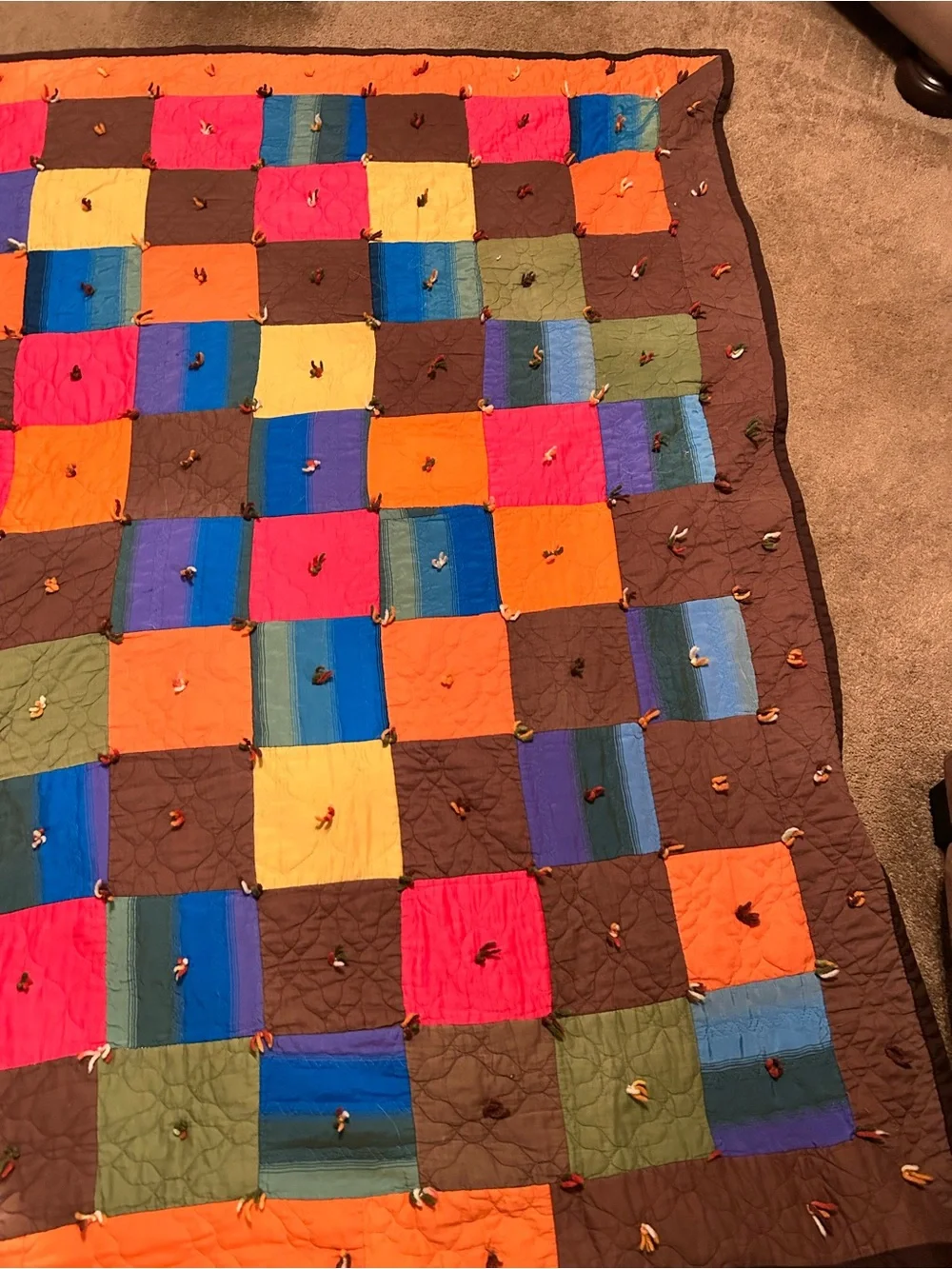 Handmade Colorblock Patchwork Quilt - Multicolor with fleece lining